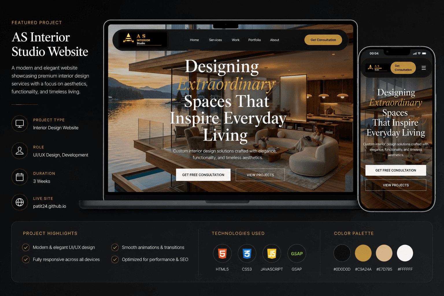 AS Interior Studio website UI/UX design Kolkata